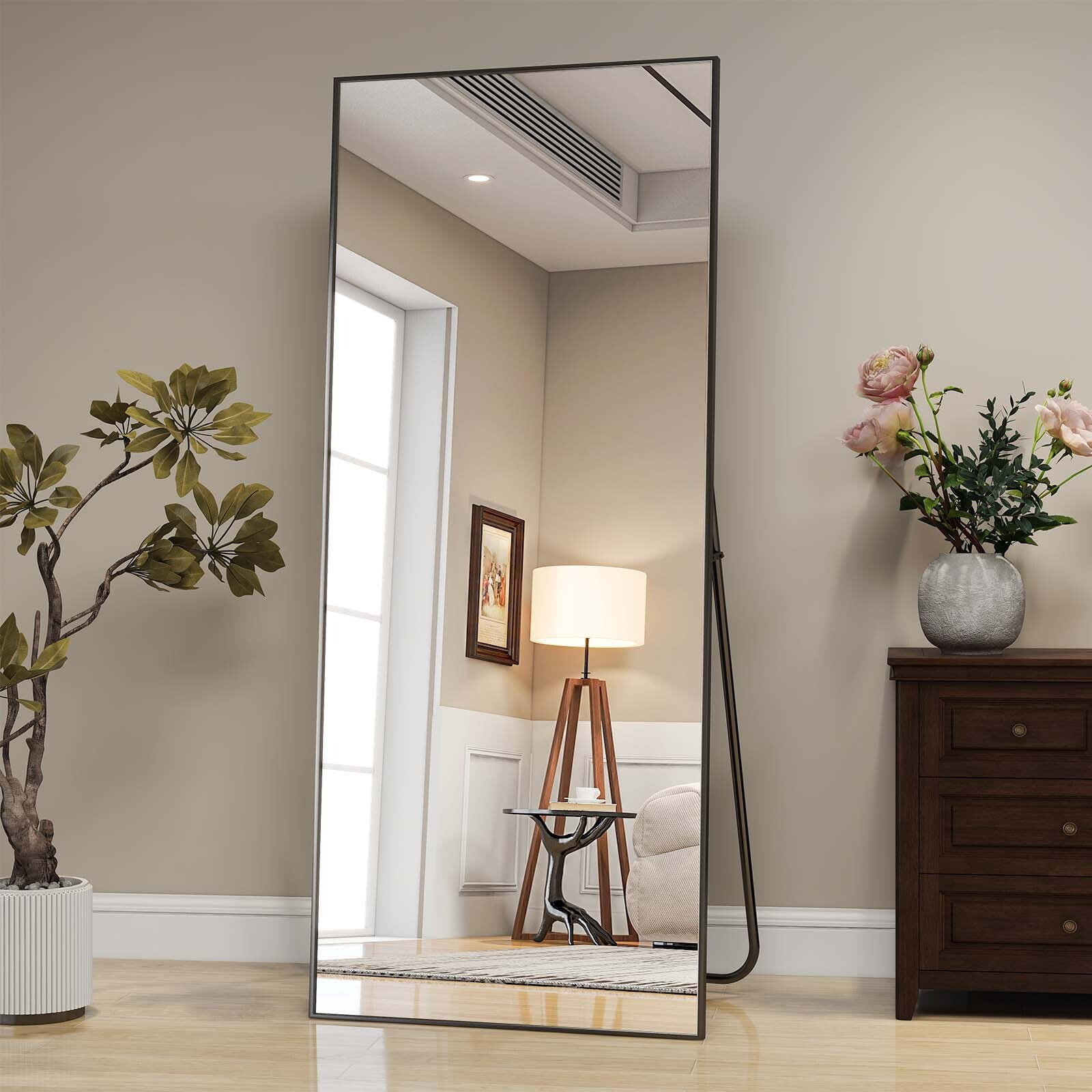 Anyrose 71"x 26" Full Length Mirror Rectangular Floor Standing Mirror Wall Mounted, Black
