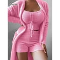 thumbnail image 3 of Joskaa-Pijama de terciopelo liso para mujer, conjunto de 3 piezas, abrigo de manga larga, camiseta sin mangas y pantalones cortos, ropa de casa de lana suave y cálida, pijamas de Navidad, 3 of 4