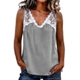 thumbnail image 2 of ClodeEU Women's Lace Trim V Neck Sleeveless Tank Top, Casual Loose-Fit Blouse, Soft Summer Cami with Lace Gray,Women's Plus XL, 2 of 6