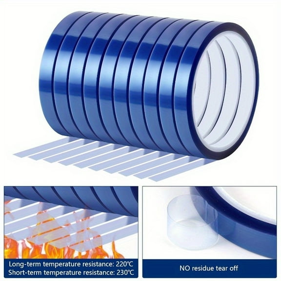 Professional Heat Transfer Tape 10 Rolls - No Residue Sublimation Tape for Heat Press, High Temp Resistant Craft Tape for DIY Projects & Electronic Soldering