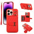 thumbnail image 1 of for iPhone 13 Pro 6.1" Detachable Shoulder Strap Wallet Case, with Card Slots & 360-degree Rotation Stand Ring Flip Premium PU Leather Protective Cover Lanyard for Women Girls, Red, 1 of 11
