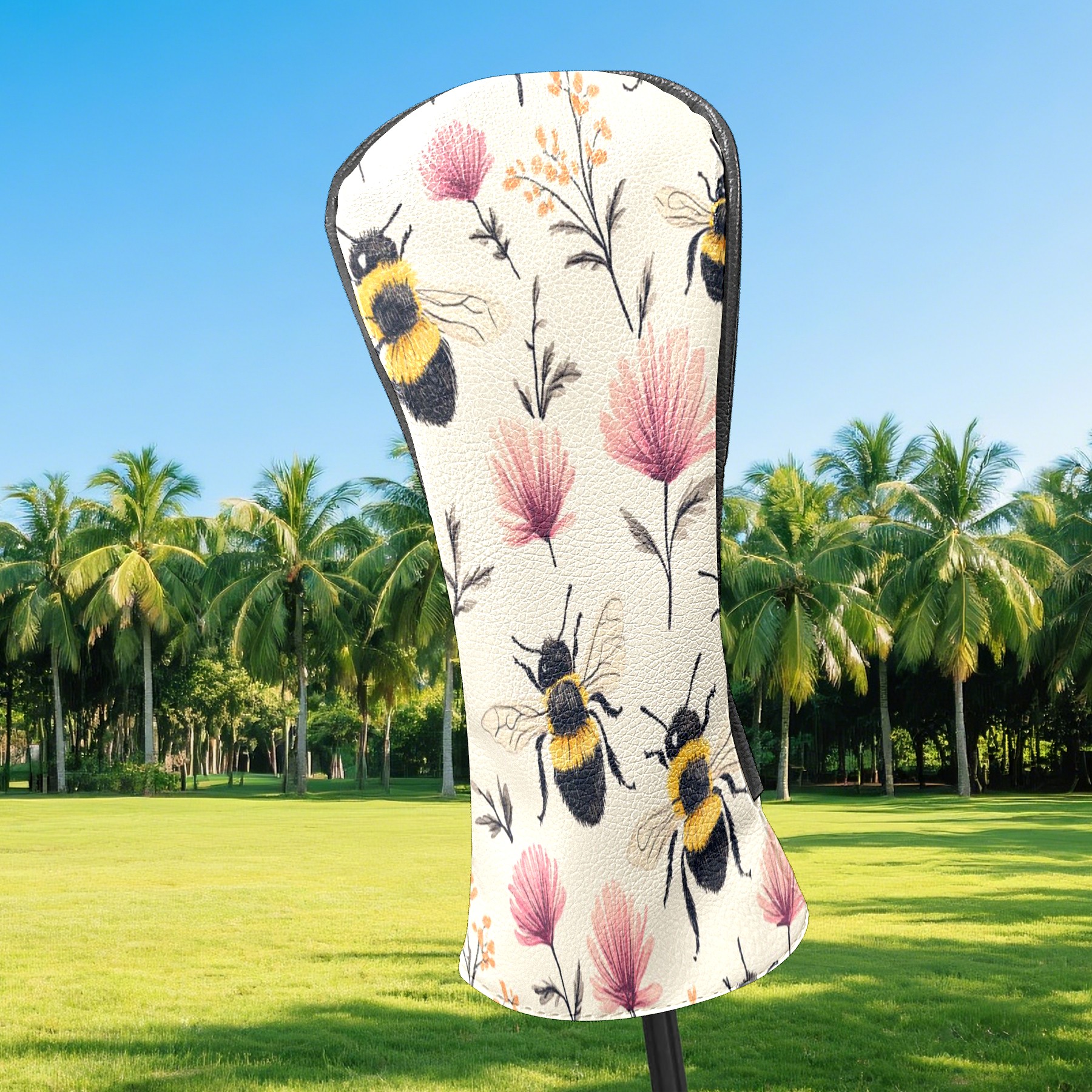 Golf Club Covers PU Leather Waterproof Head Covers for Fairway Woods Hybrids Bee Pattern Unisex Fits Most Brands