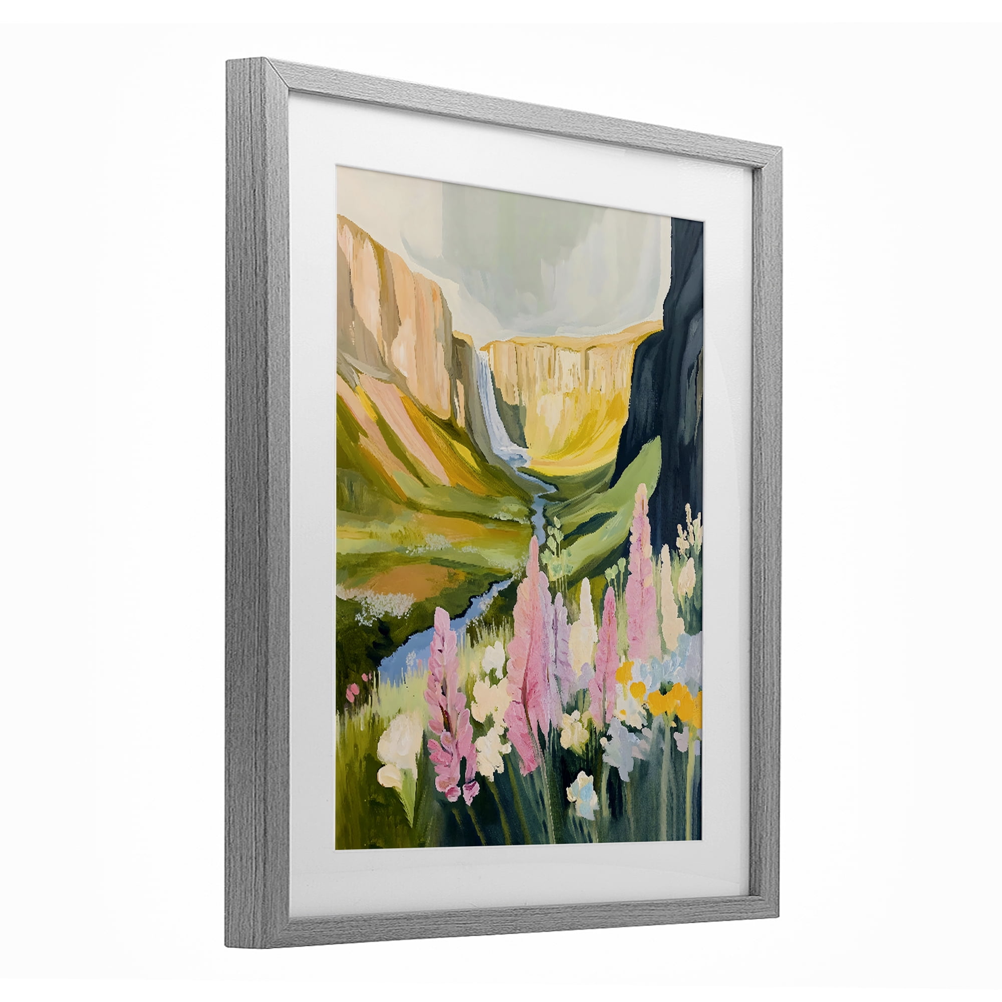 Stupell Industries Waterfall and Valley in Bloom Gray Framed Print Under Glass, design by The Prints Vibe
