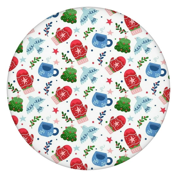 Stretch Fit Christmas Tablecloth for Round Tables, 52-Inch Diameter with Elastic Cuff for Holiday Entertaining Needs