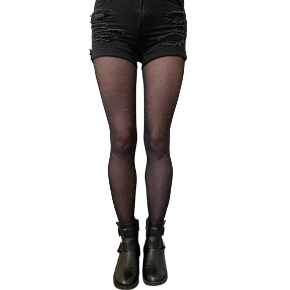 Black Silver Glitter Dotted tights Plus Size | Women's Plus Size Fashion Tights