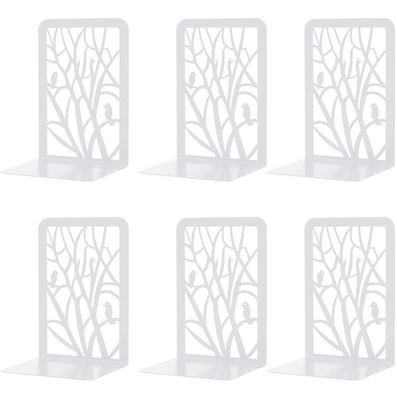 3 Pairs Book Ends Metal Bookends Supports Book Stoppers(White)
