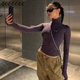 thumbnail image 3 of Camiseta de manga larga con cremallera para mujer, Tops cortos, jersey de cuello alto, ajustado, transhy Grunge, camisetas Base Y2K, camisetas femeninas Sexy, 3 of 4
