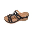 thumbnail image 3 of YgkuHd Women's Casual Wedge Sandals Lattice-Style Cutout Upper Metal Rivet Accents Slide-On Style Contoured Heel Black,5.5, 3 of 8