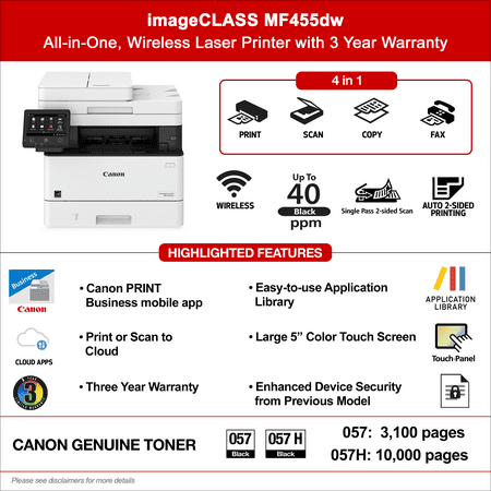 Canon imageCLASS MF455dw - All in One, Wireless, Mobile-Ready Duplex Laser Printer with 3 Year Warranty