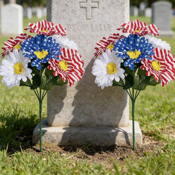 4th Of July Flower Decorations, Red Blue White Cemetery Flower, Independence Day, Home Party Decor,Memorial Day GraveFlowers for Home Wedding Party Decor