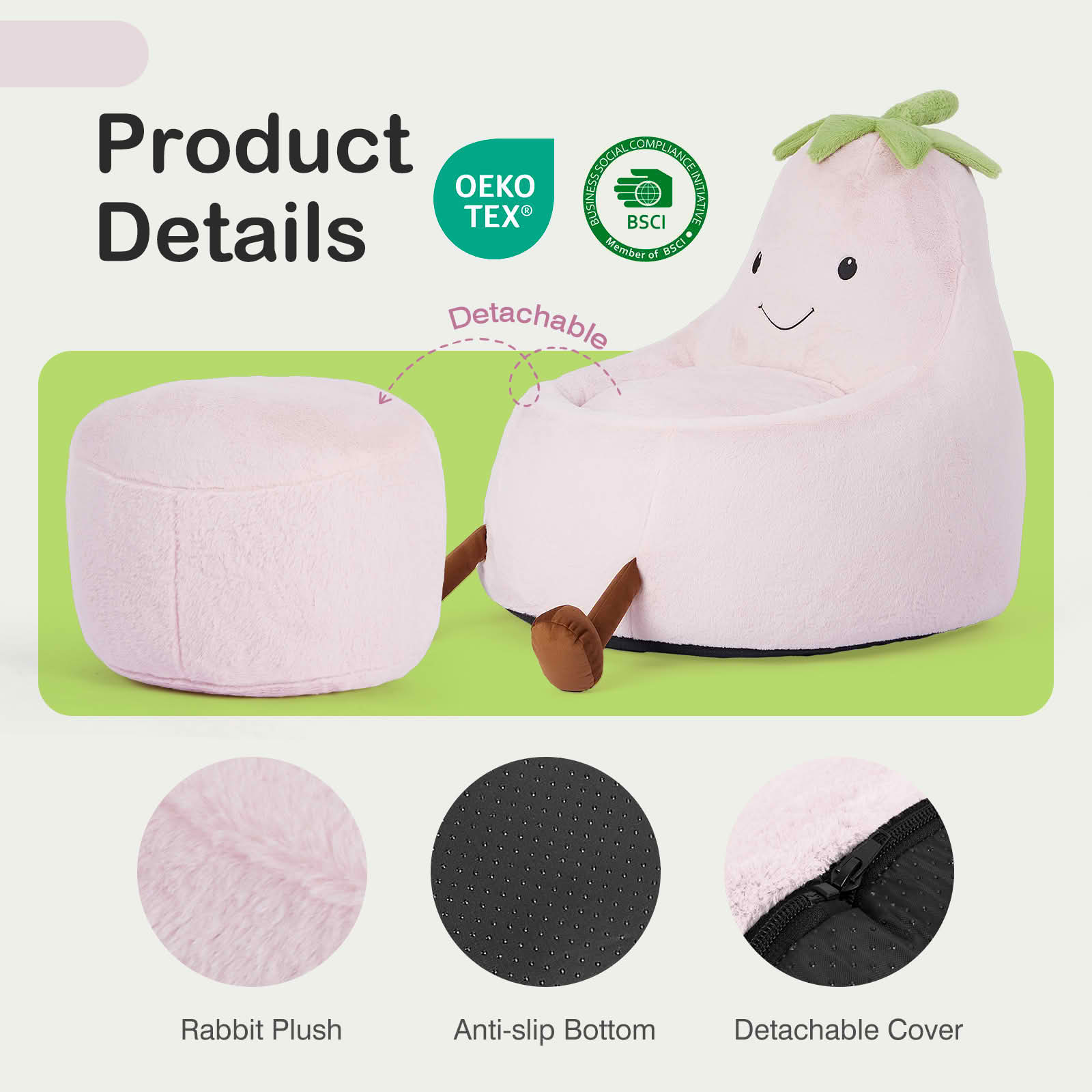 MAYEERTY Children's Bean Bag Chair Artificial Rabbit Fur Cover Filled Toddler Teen Sofa