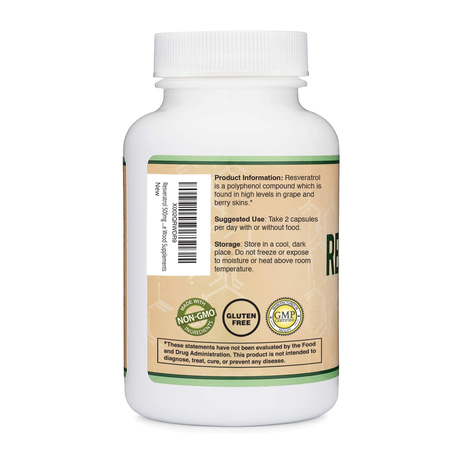 Resveratrol 500mg Per Serving, 120 Capsules (Natural Resveratrol Polygonum Root Extract Providing 50% Trans-Resveratrol) Anti-Aging Support by Double Wood Supplements