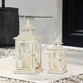 thumbnail image 3 of Lanterns Decorative Outdoor&Indoor, Set of 2 (14"&10") Beige Metal Lantern Decor with Glass, Candle Holder for Porch, Patio, Garden, Balcony, Wedding, Table Centerpiece, 3 of 9