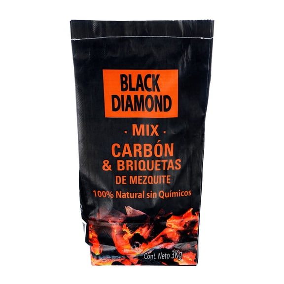 Mix de Carbon y Briquetas Black Diamond de Mezquite 100% Artesanal sin Quimicos 3kg