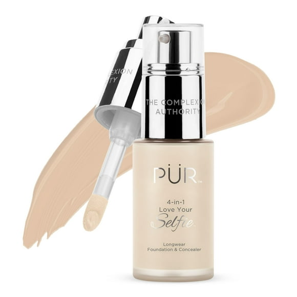 PUR Beauty 4-in-1 Love Your Selfie Foundation & Concealer - Longwear Full Coverage Liquid Makeup Foundation with Hydrating Blend for Refined-Looking, Natural Beauty Glow