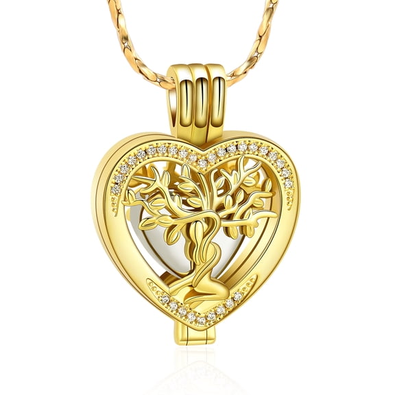 Tree of Life Urn Necklaces for Ashes Hollow Heart Cremation Jewelry Memorial Keepsake Jewelry with Funnel Filler for Women Men