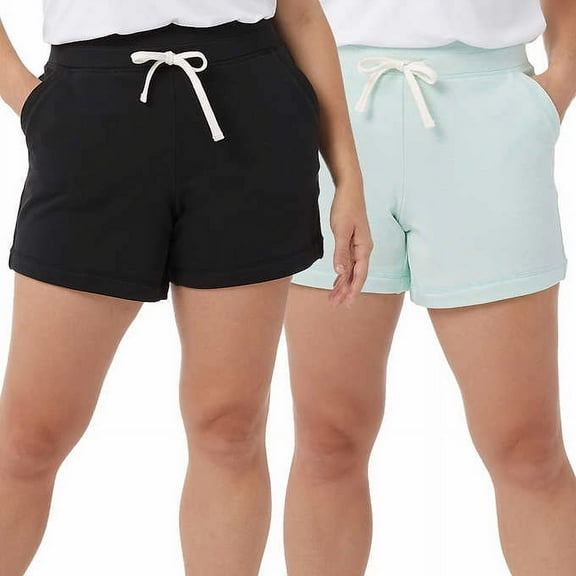 32 Degrees Women's Cotton Blend Shorts, Ultra-Soft, Casual, 2-Pack, Black/Soothing Sea, XX-Large