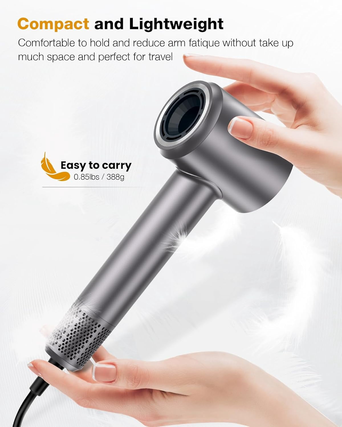 Negative Ionic Hair Dryer, 1400W, Professional, High Speed Hairdryer, Fast Drying, 3 Speeds, 5 Temps, HD Display, Low Noise, Blow Dryer, Home Salon, Grey