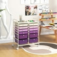 thumbnail image 4 of HOMGX 12 Drawer Rolling Storage Cart, Mobile Organizer Cart with Metal Shelf, Lockable Wheels & 2 Size Drawers, Scrapbook Paper Organizer for School, Office & Beauty Salon (Purple Gradient), 4 of 17