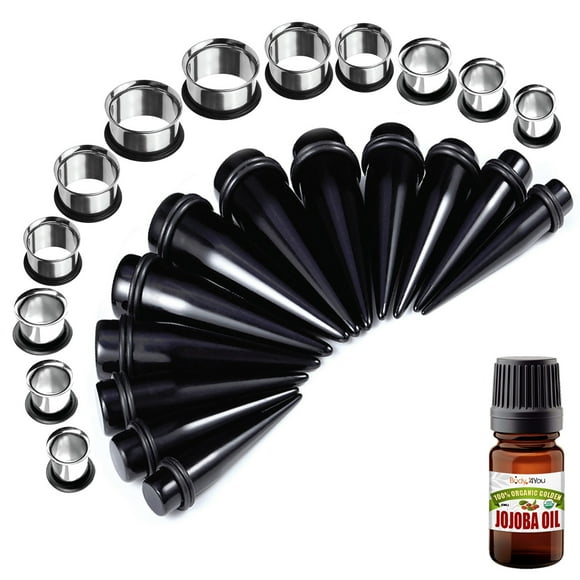 BodyJ4You 25PC Big Gauges Kit Stretching Jojoba Oil Wax 00G-20mm Surgical Steel Tunnel Acrylic Taper
