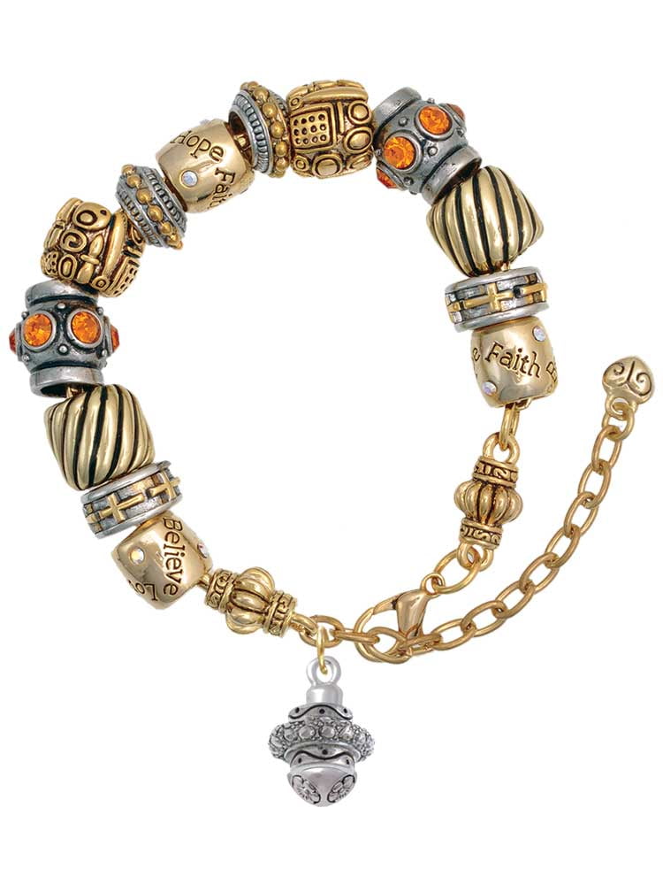 Silvertone Center Spacer Spinner Two Tone Christian Bead Bracelet, Girl's, Size: One size, Gold