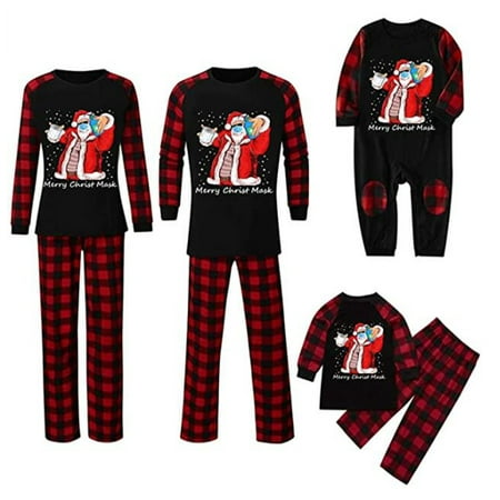 

Christmas Family Matching Pajamas Set Plaid Santa Print Long Sleeve Pullover+Trousers PJS Loungewear
