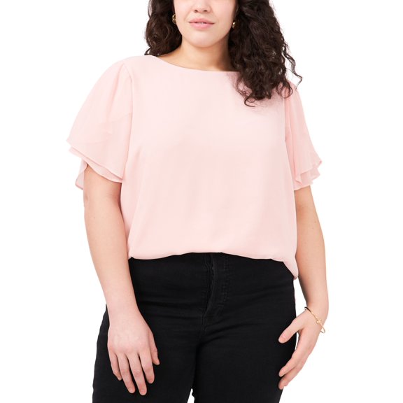 Vince Camuto Chiffon Flutter-Sleeve Blouse Fresh Pink 3X