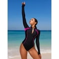 thumbnail image 4 of LOEL Women's Long Sleeve Zip Rash Guard One-Piece Swimsuit with Contrast Piping, 4 of 6