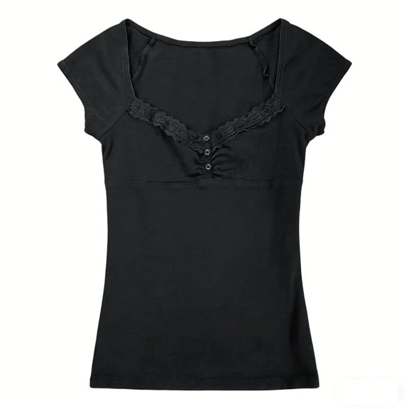 Bibifish Womens Tops Charming Y2K Vintage Slim Short Sleeve V Neck Tshirts Elegant Dating Daily Outfits