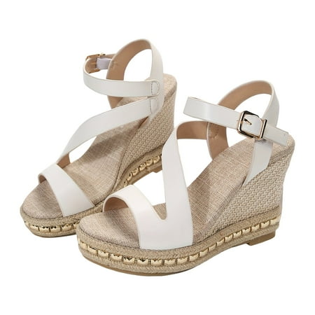 

WEAIXIMIUNG Sandals Women Comfortable Dressy Wedge Trendy New Women s Shoes Summer Style Fish Mouth Wedge Heel Buckle Casual Roman Shoes For Women White 40