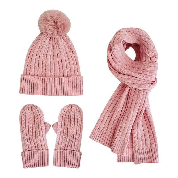 ZSQDM Winter Women's Knitted Hat Scarf Gloves Solid Color Plus Velvet Hat Warm Three Piece Set beanie of Men Summer Hats for Women Scarf Hat or Gloves Wig Caps for Women