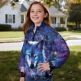 thumbnail image 3 of Uorisanigo Kids Girls Sweatshirt Comfortable Blue Galaxy Wolf Long Sleeve Pullover Top Oversized Quarter Zipper Cropped Sweatshirt Fall Trendy Outerwear Kids Half Zip Up Hoodies, 3 of 7