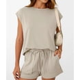 thumbnail image 5 of Womens Crew Neck Two Piece Short Sets Cap Sleeve Drawstring Summer Sweatsuit with Pocket Color XL, 5 of 8