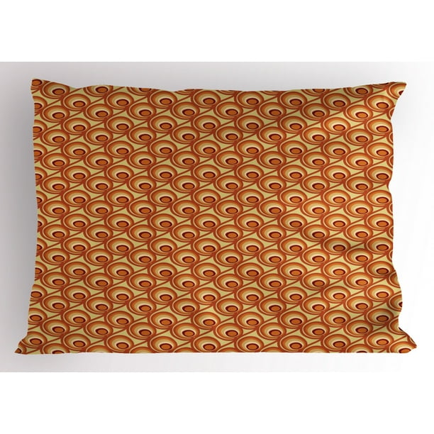 Burnt Orange Pillow Sham Retro Design Inspirations with Doodle Style