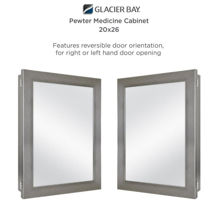 20 in. x 26 in. Recessed or Surface Mount Framed Medicine Cabinet in Pewter 20 in. x 26 in. Recessed or Surface Mount Framed Medicine Cabinet in Pewter