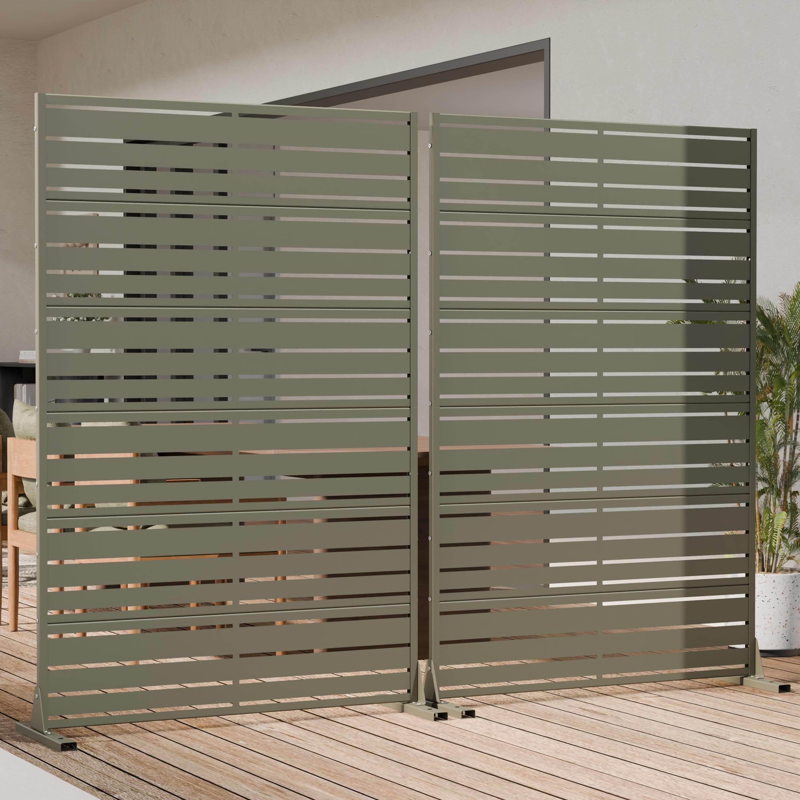 MAYEERTY Outdoor Metal Privacy Screen 6ft × 4ft Olive Gray, 6-Panel Wide-Narrow Louvered, Weatherproof Easy Install for Patio