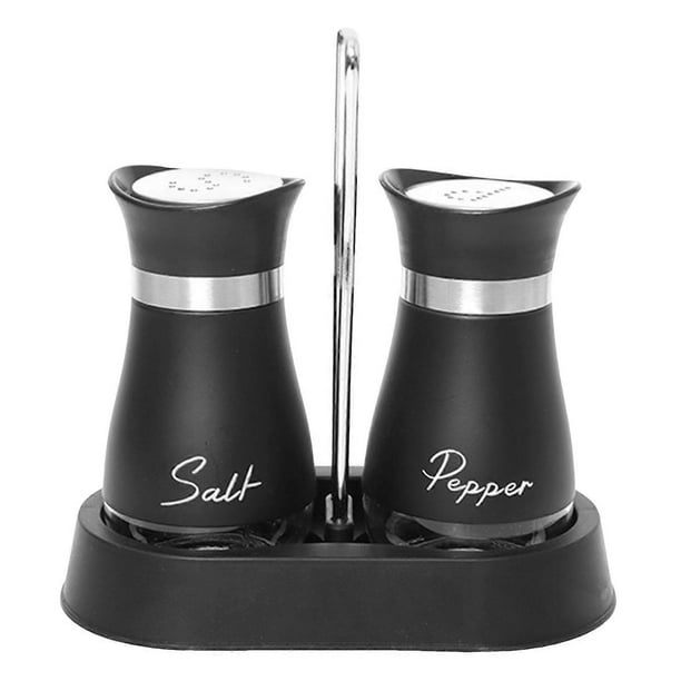 2-Piece 4oz Salt Pepper Shakers Set with Stand, Glass Bottle & Stainless Steel Lid for Kitchen RV BBQ