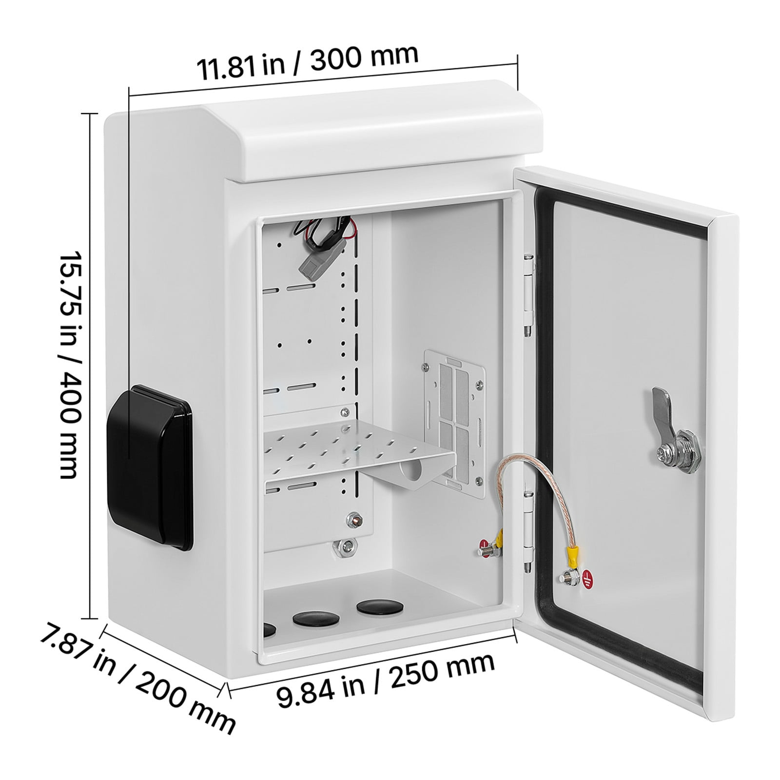 KFFKFF Outdoor Electrical Enclosure, Cold-Rolled Steel, Junction Box with Built-In Thermostat and Fan, Weather Hood, Ventilated Structure, IP65 Waterproof Hinged Design,16 x 12 x 8 in