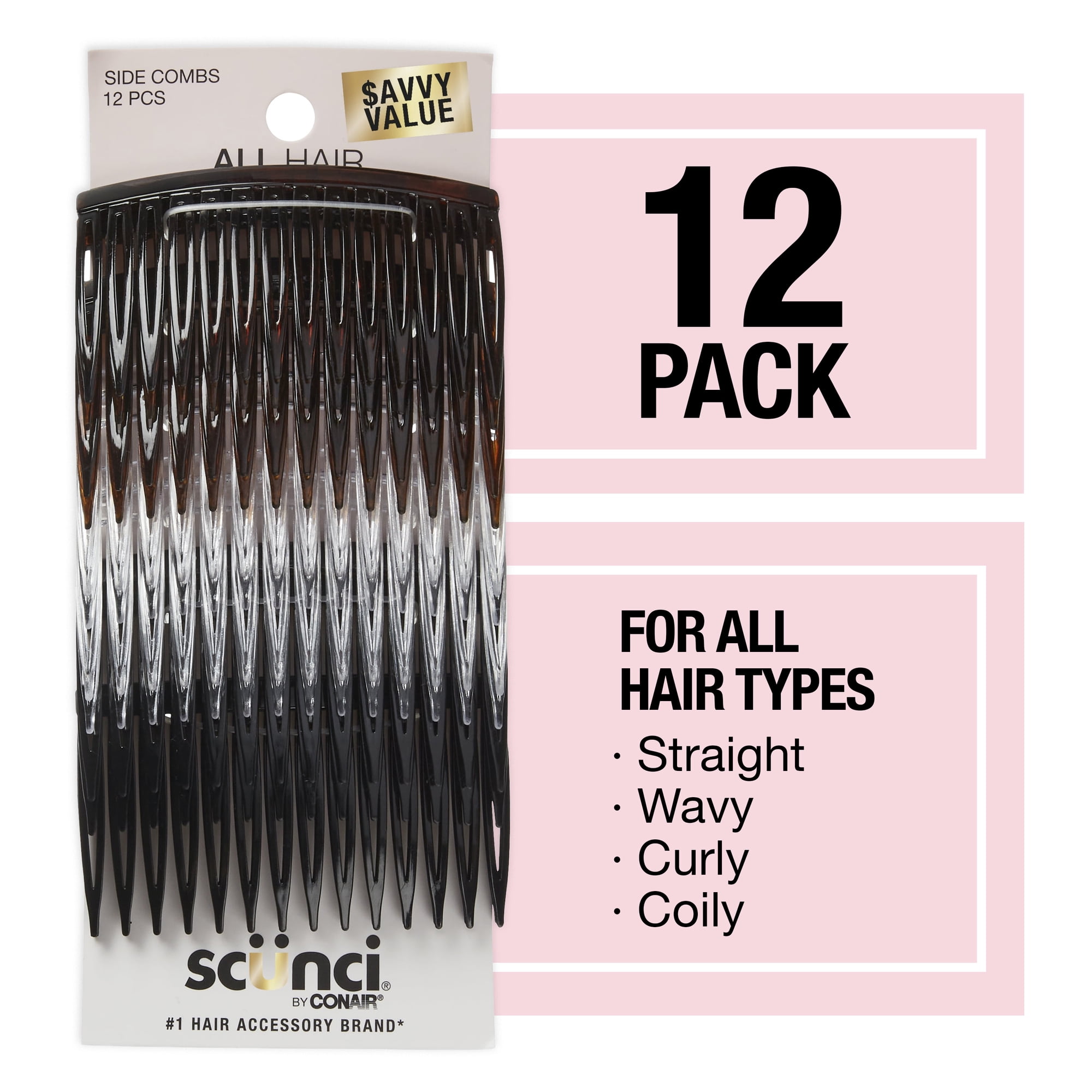 Scunci Plastic Side Hair Combs, Multicolor, 12 Count