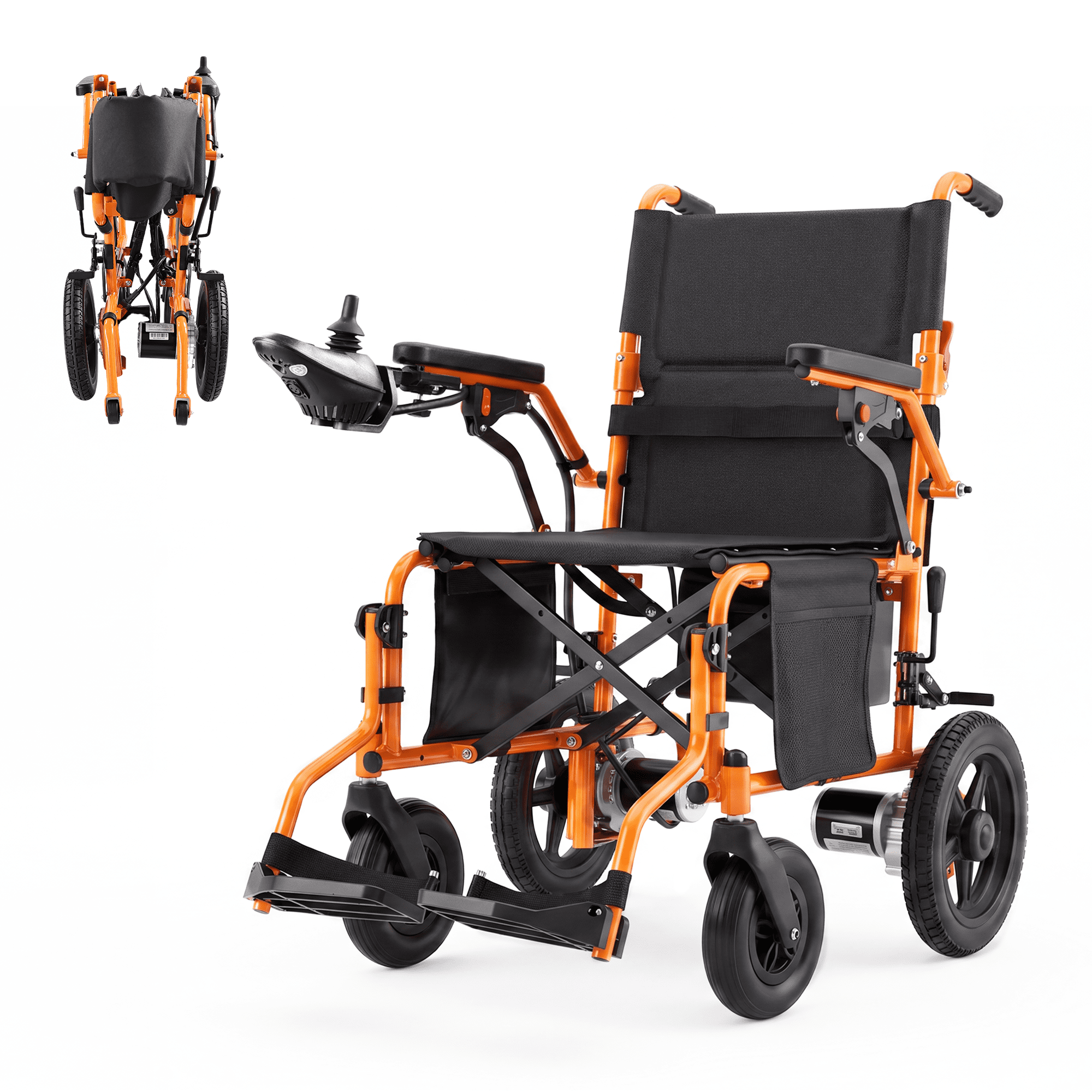 MediNex Lightweight Portable Electric Wheelchair,15+ Miles Range,All Terrain Motorized Wheelchair for Seniors,330lbs,500W Motors, Orange,Compact