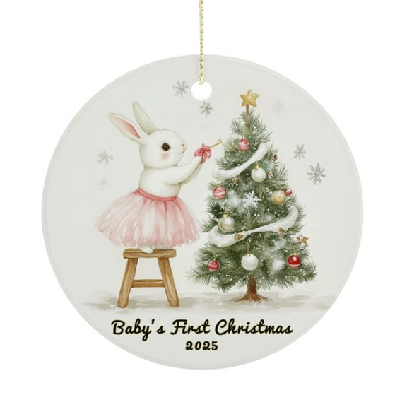 KuphiL10C Baby's First Christmas Ornaments, Baby Girl Ceramic Ornament with Bunny & Tree, Christmas Newborn Gifts Keepsakes, Babys 1st Year Ornaments 2025