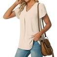 thumbnail image 5 of Fesfesfes Woman Shirts Women's Casual Sleeve Tops V-Neck Short Sleeve T- Cute Solid Summer Loose Blouses Tops Short Sleeve Tops S(US:4), 5 of 9