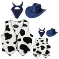 thumbnail image 2 of iiniim Kids Cowboy Cowgirls Roleplay Outfits Cow Print Vest Waistcoat Tops with Bandana Hats Set Navy Blue 16, 2 of 6