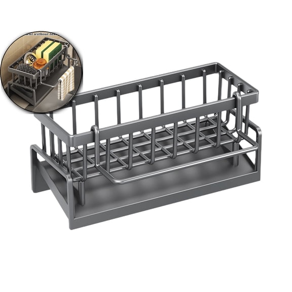 WNFJR Plastic Kitchen Sink Caddy, Sponge Holder Self Drain Soap Dish with Detachable Dishcloth Rack for Kitchen Countertop Organizer