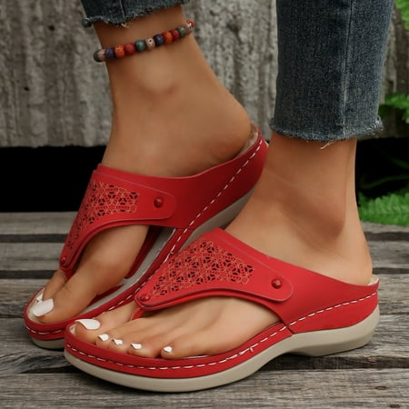 

XIAQUJ Fashion Women Summer Solid Wedges Breathable Slip on Open Toe Sandals Comfortable Beach Shoes Slippers Sandals for Women Red 7.5(39)