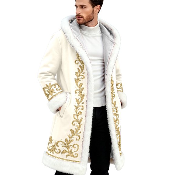 Santa Coat Men Casual Christmas Cardigan Unisex Open Front Hoodies No Zip Cozy Winter Printed Edge Warm Comfortable Outerwear