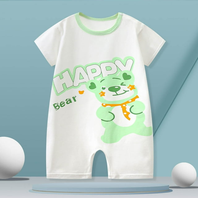 JDQJBZ Barboteuse Bébé Garçon Fille à Manches Courtes Imprimé Dessin Animé Couleur Unie en Coton