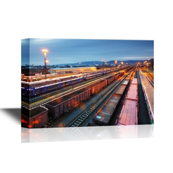 wall26 - Watercolor Style Canvas Wall Art - Cargo Train Trasportation - Freight Railway - Gallery Wrap Modern Home Art | Ready to Hang - 24x36 inches