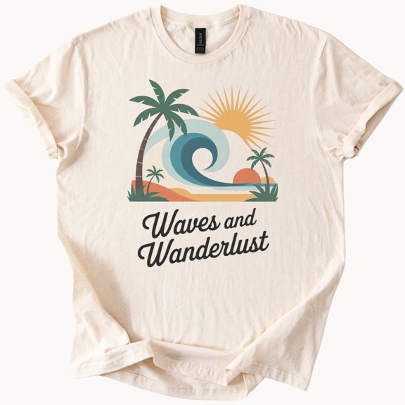Waves Wanderlust Beach Palm Tree Summer Vacation T-Shirt