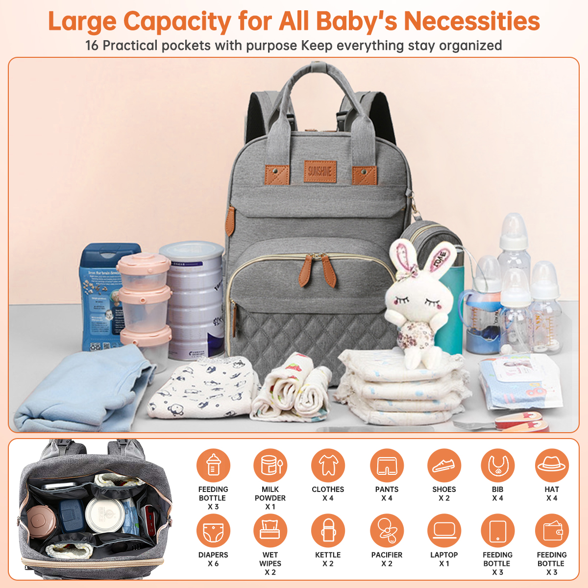 GPED Diaper Bag Backpack with Foldable Crib and Sunshade photo 2